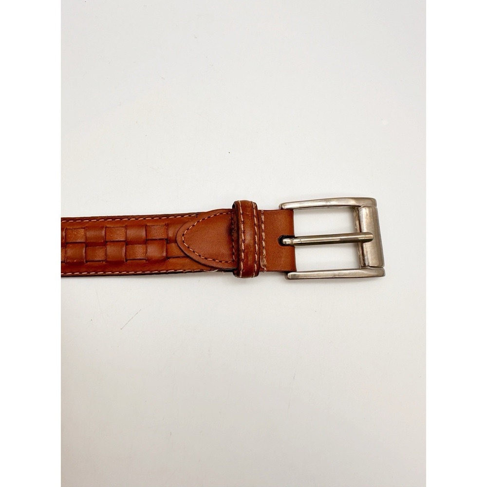 Johnston & Murphy Brown Aniline Kipskin Shoulders Leather Belt Size 38 Made USA - Picture 2 of 7